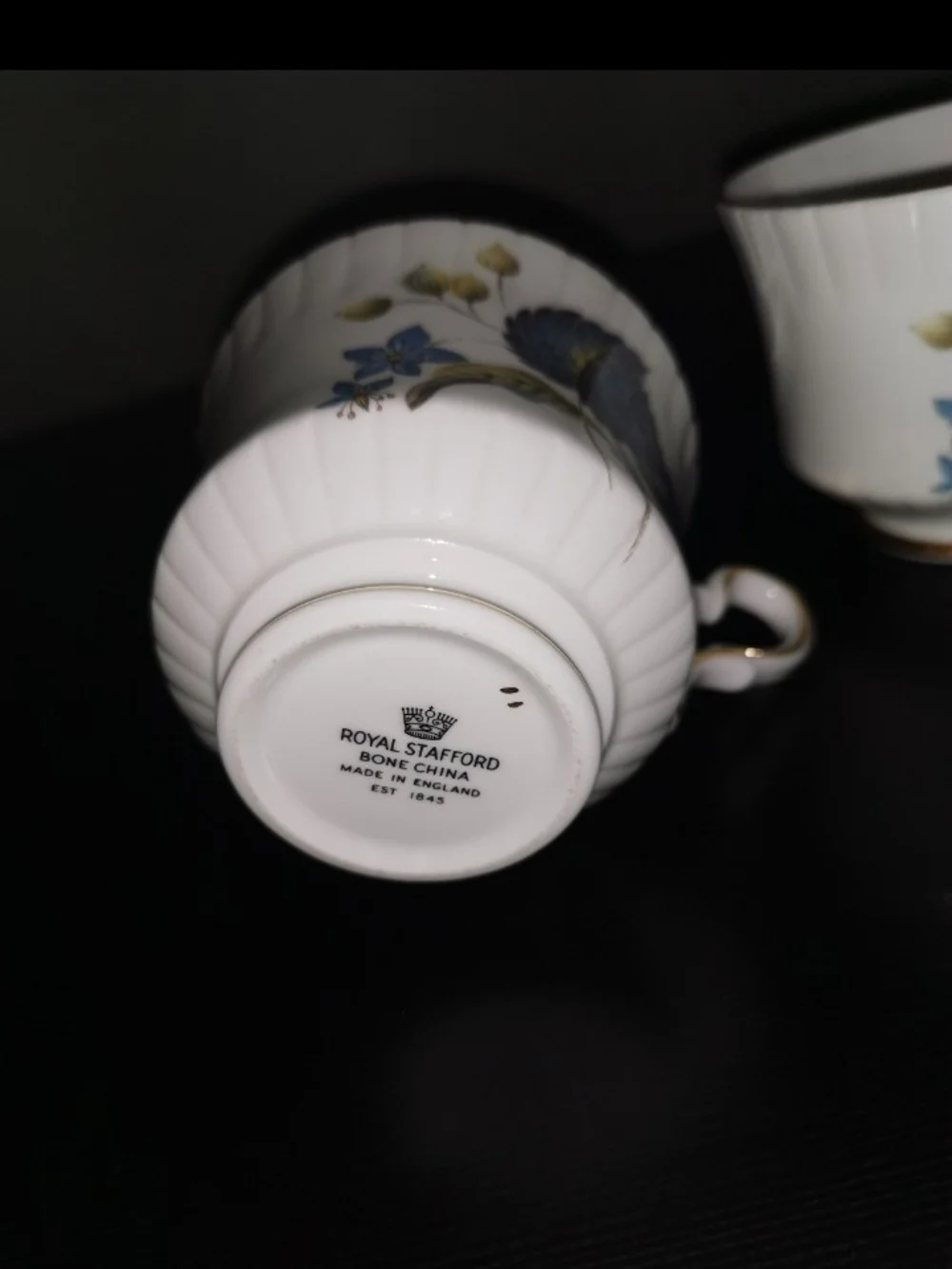 Lot of 2 - Vintage Royal Stafford Bone China Teacup with Blue Flowers EST 1845